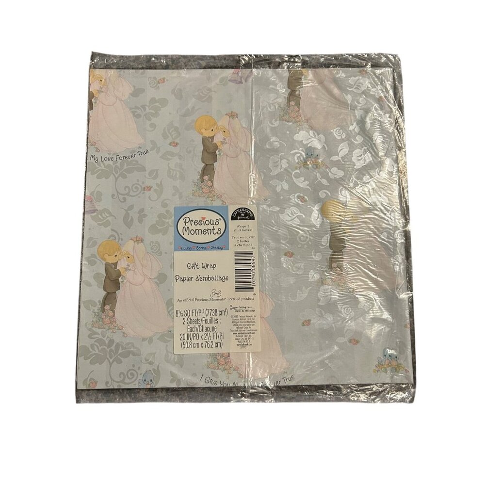 Precious Moments Wedding Gift Wrap Romantic Bridal Design 2 Sheets Hallmark